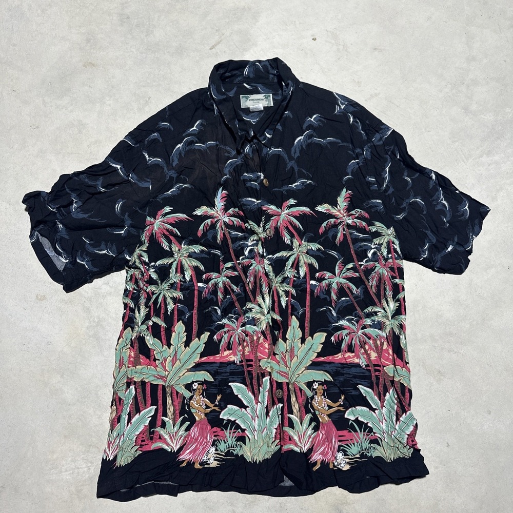 Kamehameha Hawaiian Shirt Men's SZ XL Relaxed Floral Rayon Loop Collar Tropical